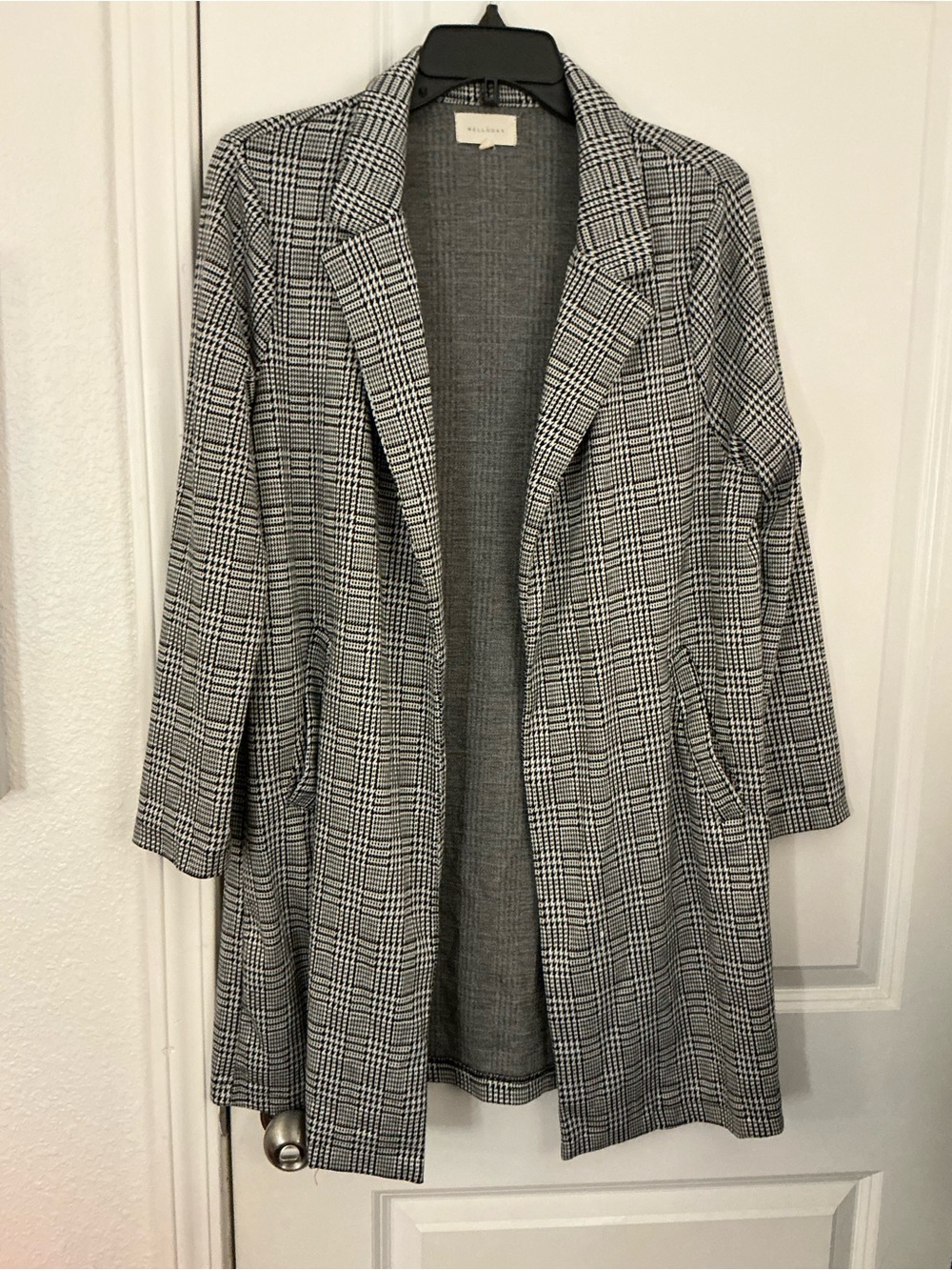 Melloday Womens Plaid Houndstooth Open Front Duster Cardigan Jacket M Rayon